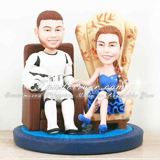 Up and Stars Wars Cake Toppers with Tattooed Bride & Stormtrooper Groom - Click Image to Close