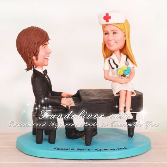 Piano Player and Nurse Wedding Cake Toppers - Click Image to Close