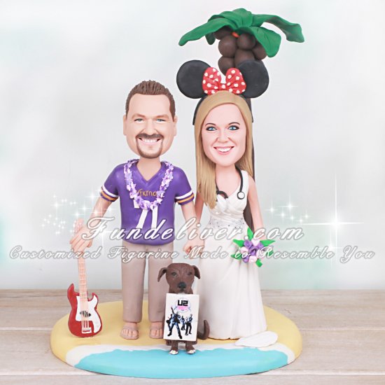 Disney Wedding Cake Toppers with Bride and Groom at the Beach - Click Image to Close