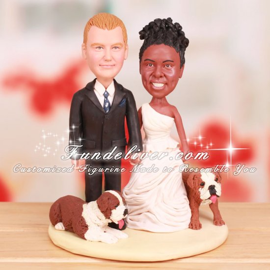 Wedding Cake Topper with Bull Dogs - Click Image to Close