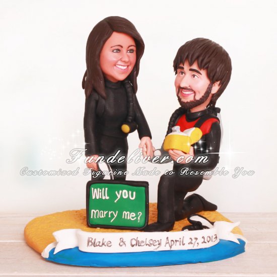 Scuba Diver Wedding Cake Toppers with Wedding Proposal Theme - Click Image to Close