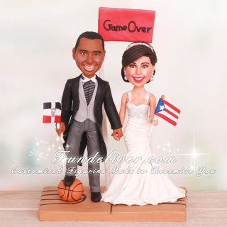 Basketball Wedding Cake Toppers With Dominican Republic and Puerto Rican Flag