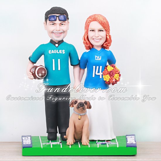 Football Wedding Cake Ideas with Eagles and Giants Jerseys - Click Image to Close