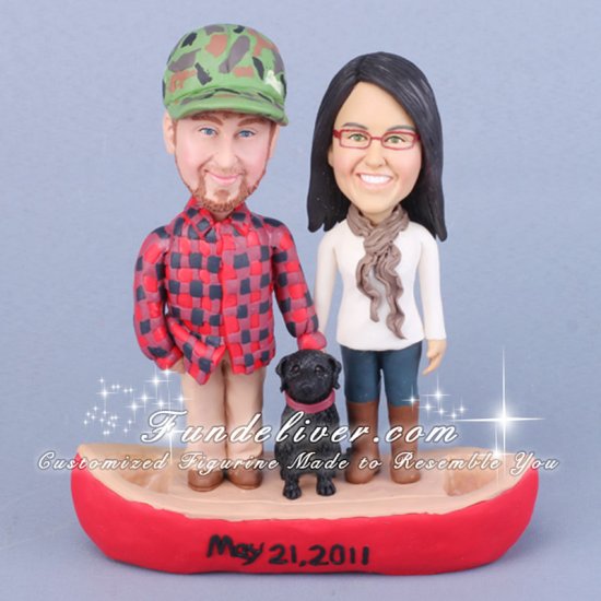 Canoeing Wedding Cake Topper Involving a Red Canoe - Click Image to Close