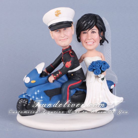 Marine Groom Riding Motorcycle Wedding Cake Toppers - Click Image to Close