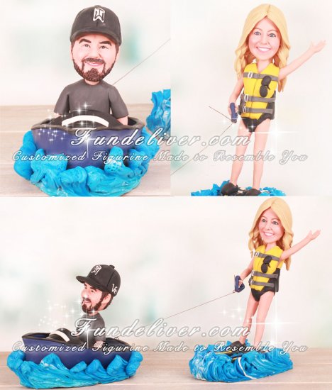 Bride Slalom Skiing Groom Driving Boat Cake Toppers - Click Image to Close