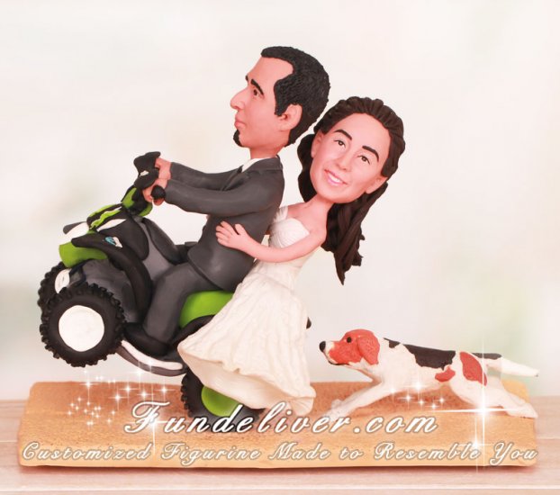 Couple Doing Wheelie on ATV Wedding Cake Toppers - Click Image to Close