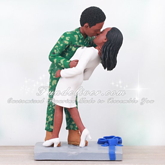 Navy Wedding Cake Toppers with Navy Seal Groom Kissing Doctor Bride - Click Image to Close