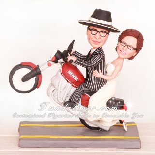 Bride and Groom Pop A Wheelie Motorcycle Cake Toppers