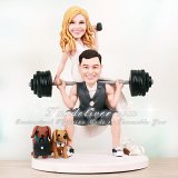 Weightlifter Cake Topper with Groom Lifting Bride on Barbell