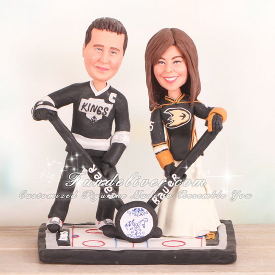 Los Angeles Kings and Anaheim Ducks Ice Hockey Wedding Cake Toppers - Click Image to Close