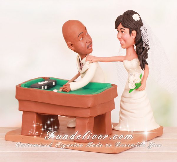 Billiard Player Wedding Cake Topper with Pool Table - Click Image to Close