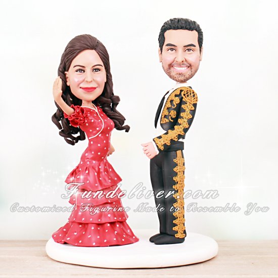 Spanish Wedding Cake Toppers with Matador Groom and Flamenco Dancer Bride - Click Image to Close
