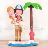 Beach Theme Firefighter Wedding Cake Toppers