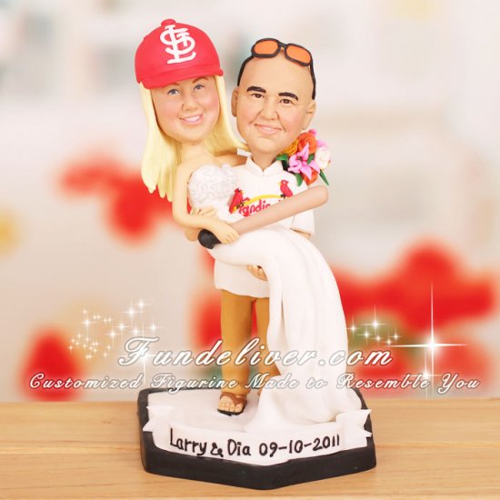 Groom Carrying Bride Cardinals Cake Toppers - Click Image to Close