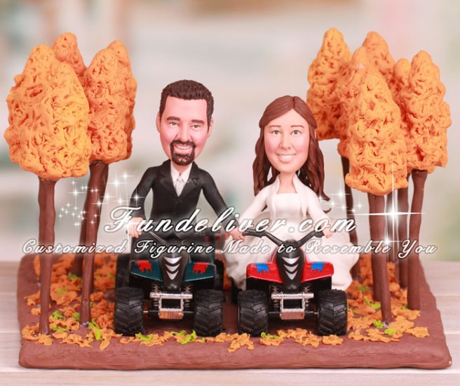 Four Wheelers Dirt Trail Riding in Woods Cake Toppers - Click Image to Close