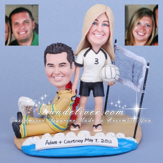 Volleyball-aholic & Firefighter, Volleyball Theme Sport Cake Toppers - Click Image to Close