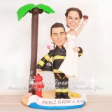 Fire Hydrant and Palm tree Firefighter Wedding Cake Toppers