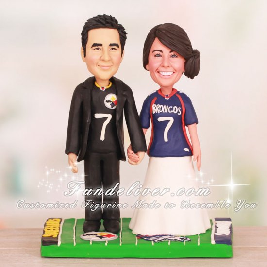 Broncos and Steelers Football Wedding Cake Toppers - Click Image to Close