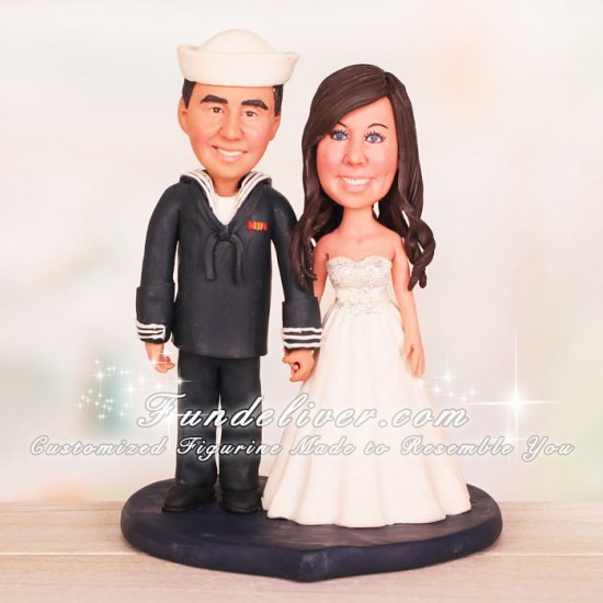 Groom in Navy Dress Blues Bride and Navy Groom Cake Toppers - Click Image to Close
