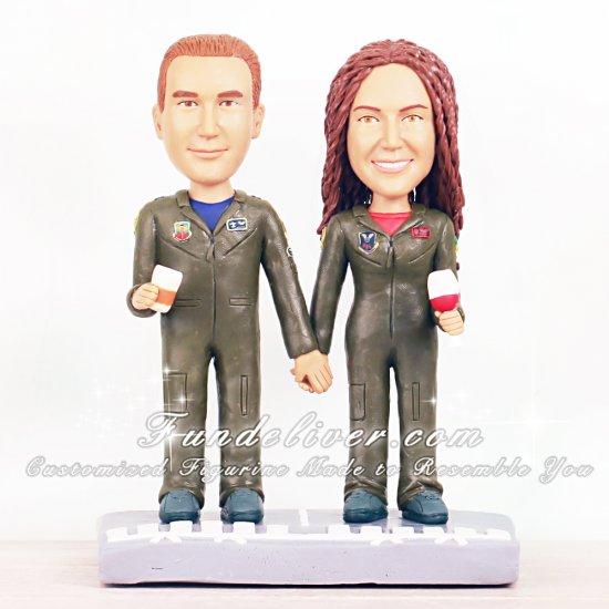 Air Force Cake Topper with Couple in Flight Suits Holding Drinks - Click Image to Close