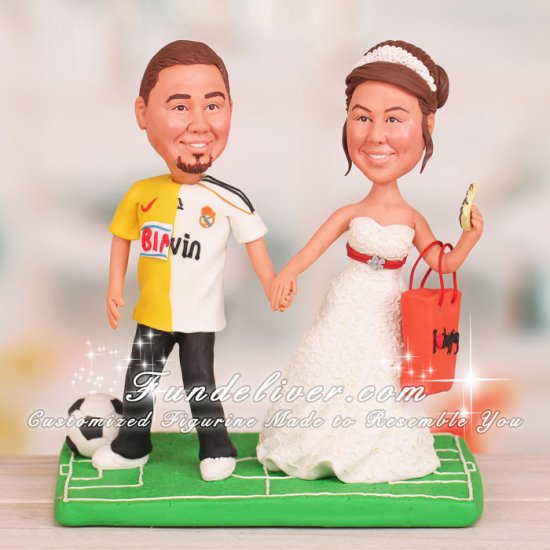 Bride Pulling Groom to Go Shopping Cake Toppers - Click Image to Close
