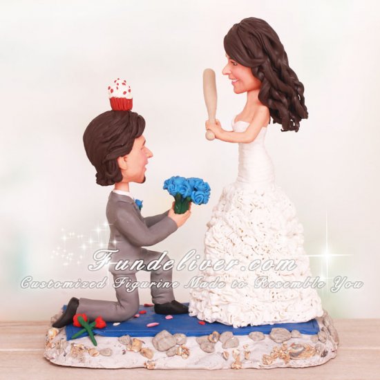 The Bride Hitting a Cupcake Off The Grooms Head Wedding Cake Topper - Click Image to Close