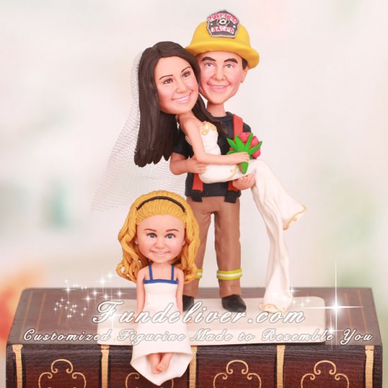 Firefighter Cake Topper with Sitting Girl Legs Dangling off of Side of Cake - Click Image to Close