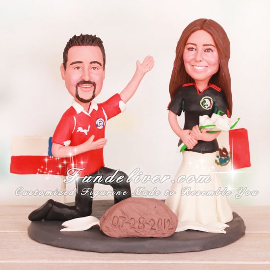 Multinational Chile and Mexico Football Wedding Cake Toppers - Click Image to Close