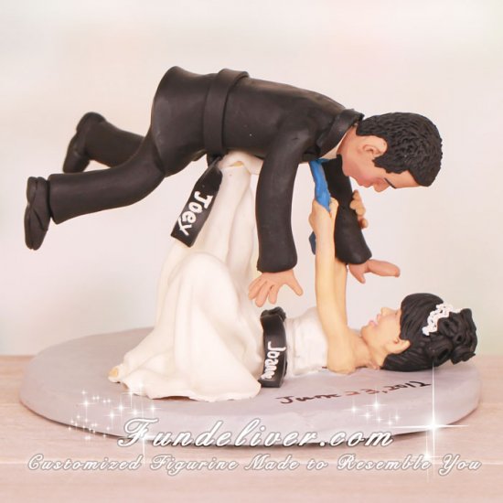 Bride Throwing Groom Over Her Head Jiu Jitsu Wedding Cake Toppers - Click Image to Close