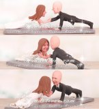 Bride and Groom Doing the Plank Wedding Cake Toppers