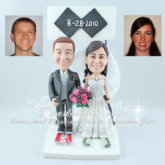 Skier Cake Toppers with Double Black Diamonds Sign - Click Image to Close