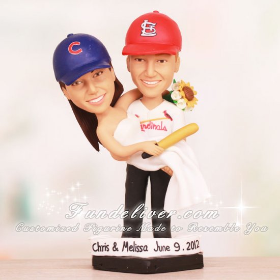 Cubs and Cardinals Baseball Wedding Cake Toppers - Click Image to Close
