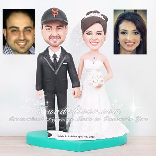 San Francisco Padres Baseball Wedding Cake Topper with Tiffany Blue Heart Base