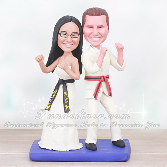Martial Arts Cake Topper with Bride and Groom in Fighting Stance - Click Image to Close
