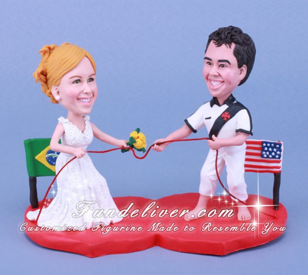 Multi National and Ethnic Wedding Cake toppers Pull Rope Fighting Theme - Click Image to Close