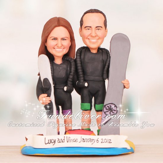 Scuba Diving Snowboard and Snow Skis Sports Wedding Cake Toppers - Click Image to Close