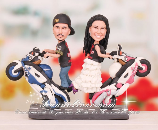 Couple do Standing Wheelies Motorcycle Cake Toppers - Click Image to Close