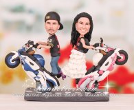 Couple do Standing Wheelies Motorcycle Cake Toppers