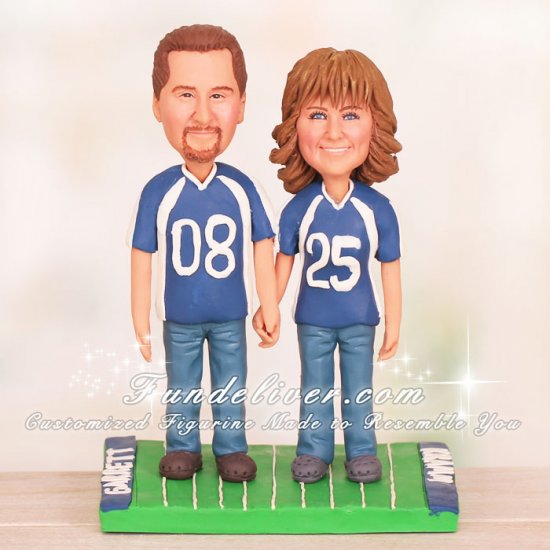 Bride and Groom in Royal Blue Jersey and Crocs Cake Toppers - Click Image to Close