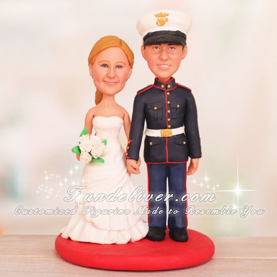 Bride and Newly Graduated Marine Groom Wedding Cake Toppers - Click Image to Close