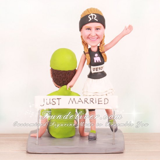 Running Themed Bride Dragging Groom Cake Toppers - Click Image to Close
