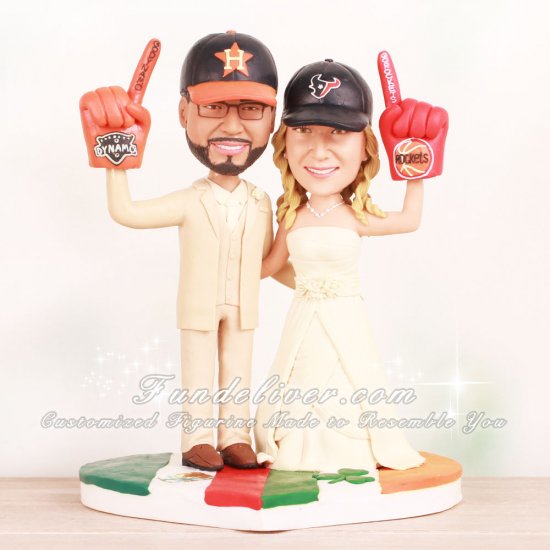 Bride and Groom Holding Houston Dynamo and Rockets Foam Hand Cake Toppers - Click Image to Close
