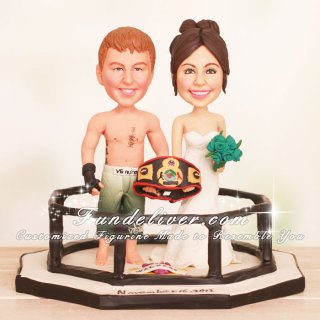Couple Holding Championship Belt MMA Wedding Cake Toppers
