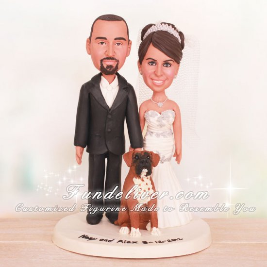Bride and Groom Cake Topper with Pet Boxer - Click Image to Close