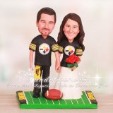 Steelers Cake Topper with a Terrible Towel in Groom's Side Pocket