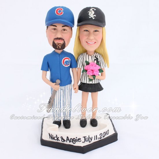 White Sox and Chicago Cubs Theme Wedding Cake Toppers - Click Image to Close