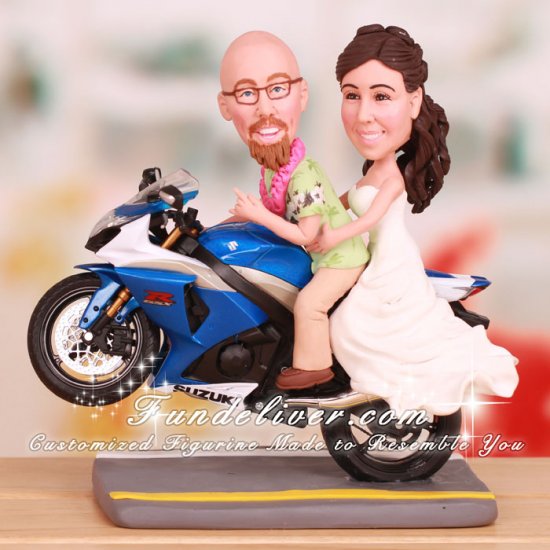 Couple Doing Wheelie Wedding Cake Toppers - Click Image to Close