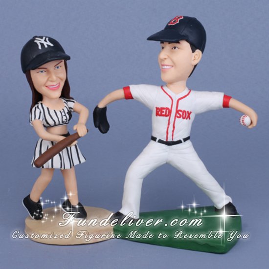 Boston Red Sox and New York NY Yankees Wedding Cake Toppers - Click Image to Close