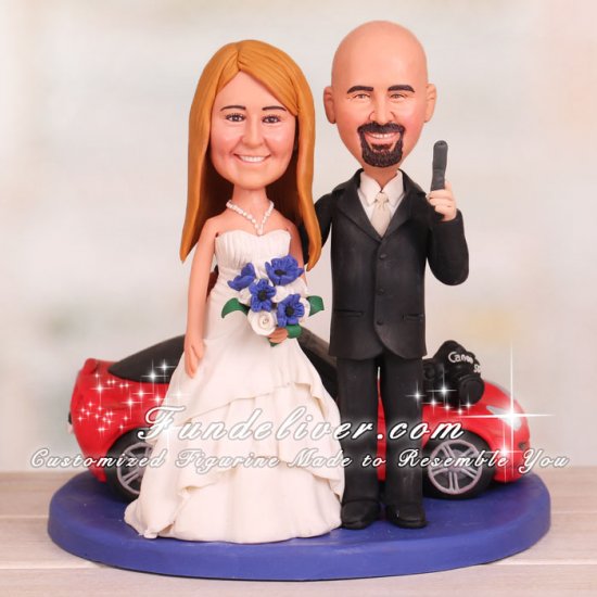 Hobbies Wedding Cake Topper with Photography, Red Corvette and Gun - Click Image to Close